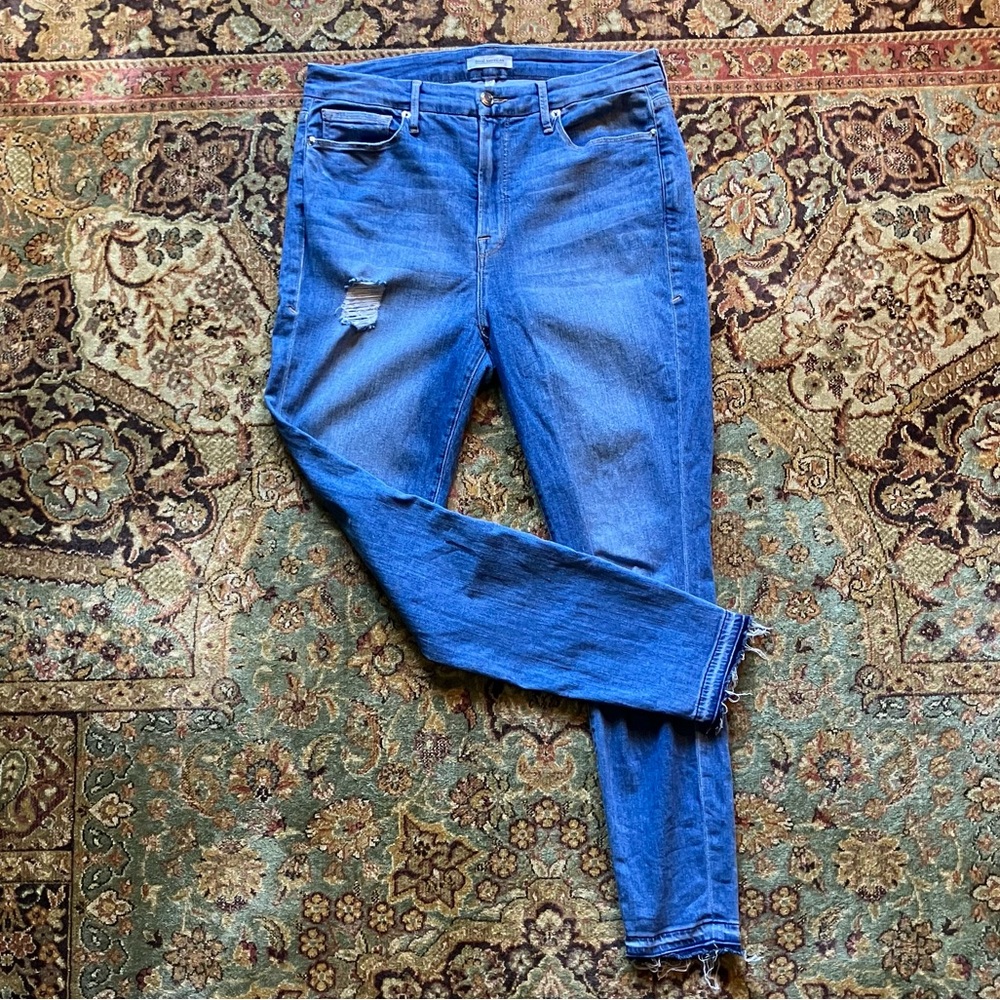 Good American Ripped Light Blue Stretch Jeans